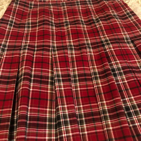 City Silk Stretch Pleated Red Plaid Skirt Sz 12 Hong Kong Vtg Tartan - Picture 2 of 7